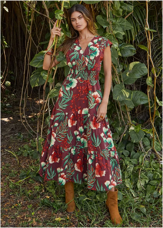 Fancy dresses for women -Smocked Waist Maxi Dress - Lake Botanical