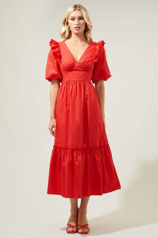 Dress for family events -Zamora Poplin Tie Back Midi Dress