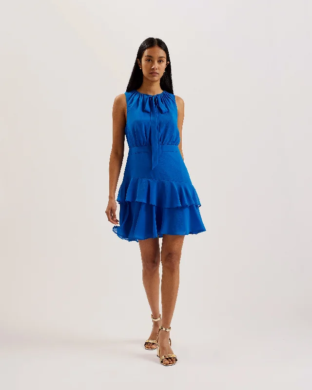 Stylish dresses with long sleeves -Zandaa Asymmetric Tiered Mini Dress Blue